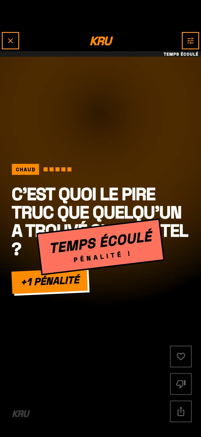 Tampon TEMPS ÉCOULÉ, PÉNALITÉ sur une question du pack CHAUD